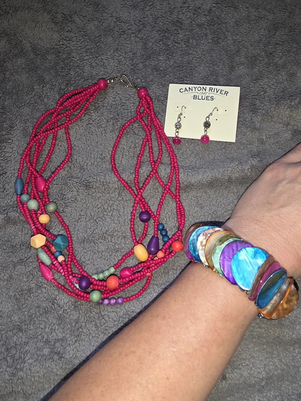 Canyon River Blues Multi-Strand Necklace, Earrings & Bracelet Set